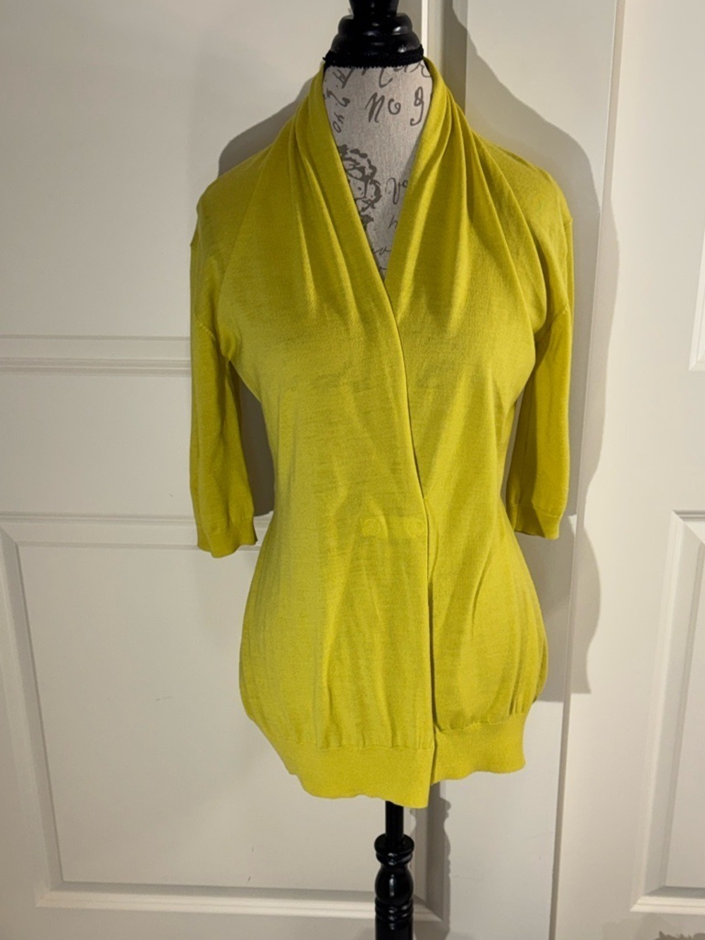 Akris Punto Greenish Yellow Lightweight Wool Cardigan 8